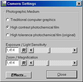 Das Fenster Camera Settings